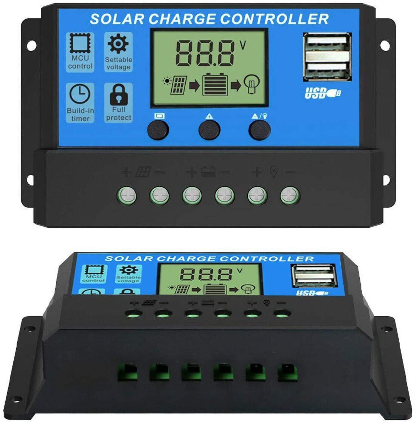 ZORBES Eachbid 10A 12V 24V ABS Solar Panel Charger Controller Battery Regulator Dual USB LCD Display (Blue) ZORBES Eachbid 10A 12V 24V ABS Solar Panel Charger Controller Battery Regulator Dual USB LCD Display (Blue)